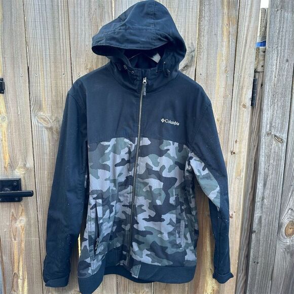 Columbia Men's Loma Vista Hooded Jacket Black Camo Size L - Picture 1 of 10